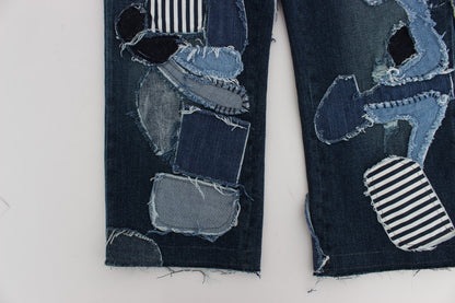 Pantalones cortos vaqueros chic con patchwork azul