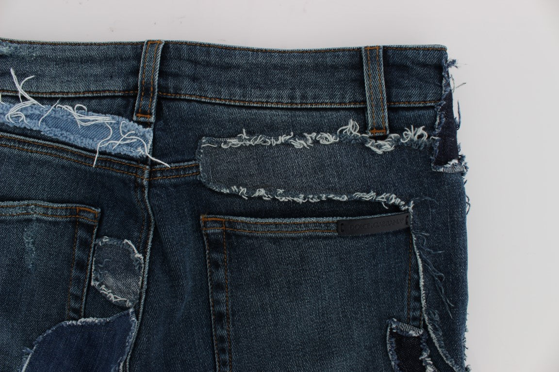 Pantalones cortos vaqueros chic con patchwork azul