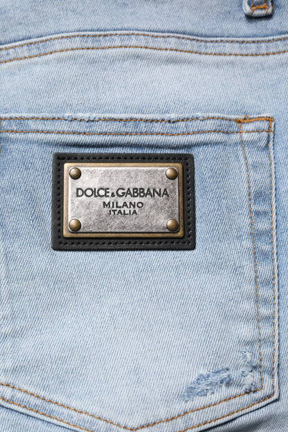 Blue Tattered Cotton Skinny Men Denim Jeans