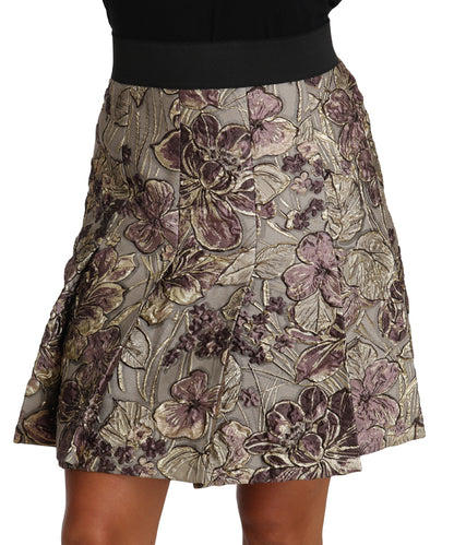 Elegante falda jacquard floral de corte A