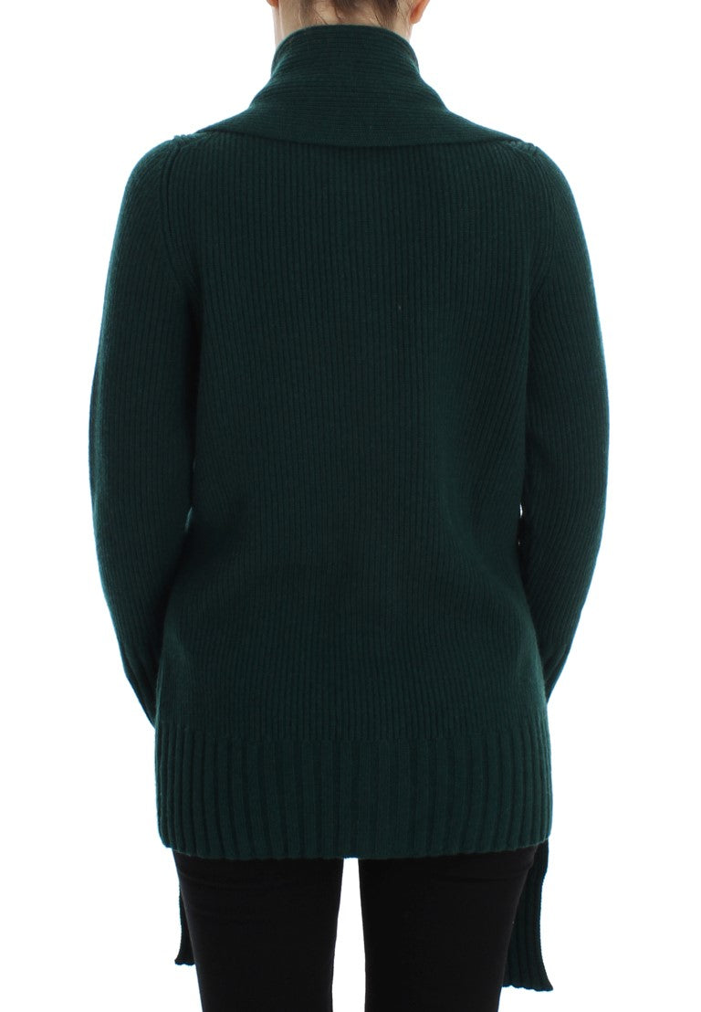 Elegante suéter tipo cárdigan de cachemira verde