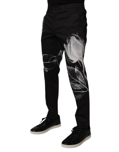 Black Cotton Floral Skinny Dress Pants