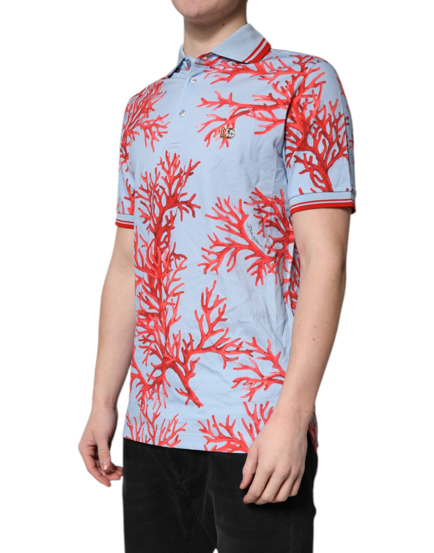Light Blue Coral Cotton Polo Shirt T-shirt