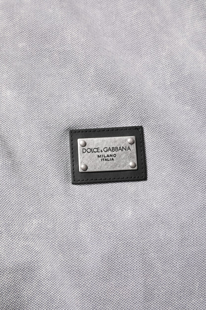 Gray Logo Plaque Cotton Men Polo Shirt T-shirt