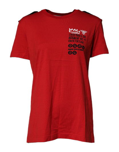 Red Cotton Graphic Print Crew Neck T-shirt