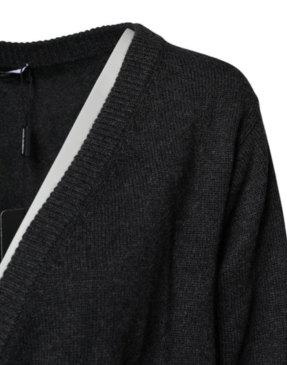 Grey Cashmere Deep V-neck Pullover Sweater