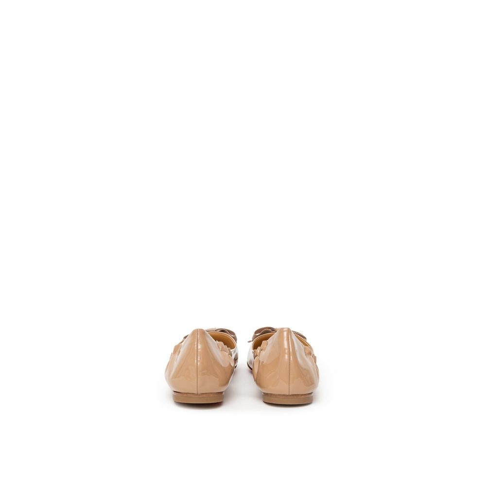Beige Patent Leather Ballet Flat