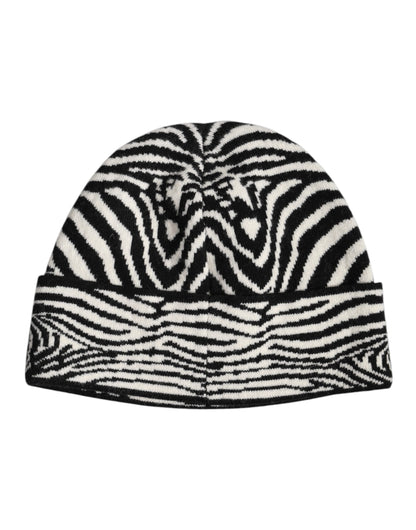Black White Zebra Knitted Winter Beanie Hat