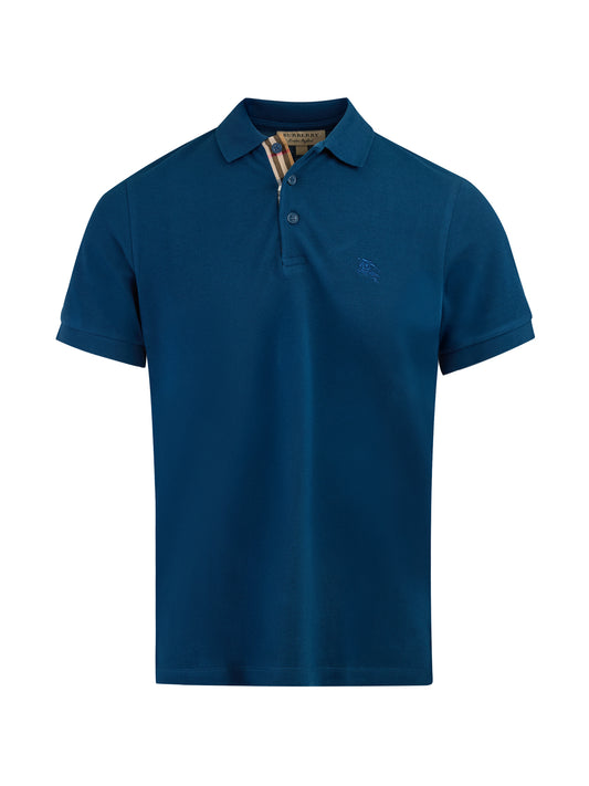 Polo de algodón con cuello en azul verdoso intenso