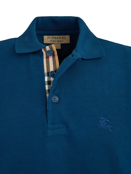 Polo de algodón con cuello en azul verdoso intenso