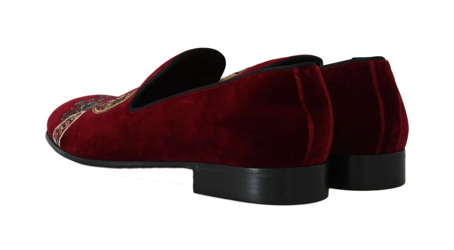 Mocasines de hombre con lentejuelas de terciopelo burdeos