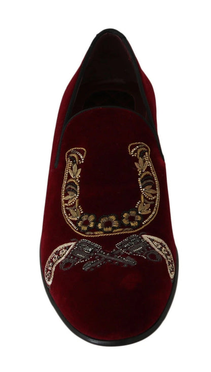 Mocasines de hombre con lentejuelas de terciopelo burdeos