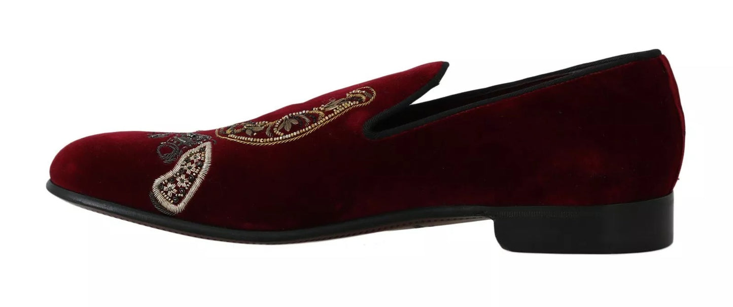 Mocasines de hombre con lentejuelas de terciopelo burdeos