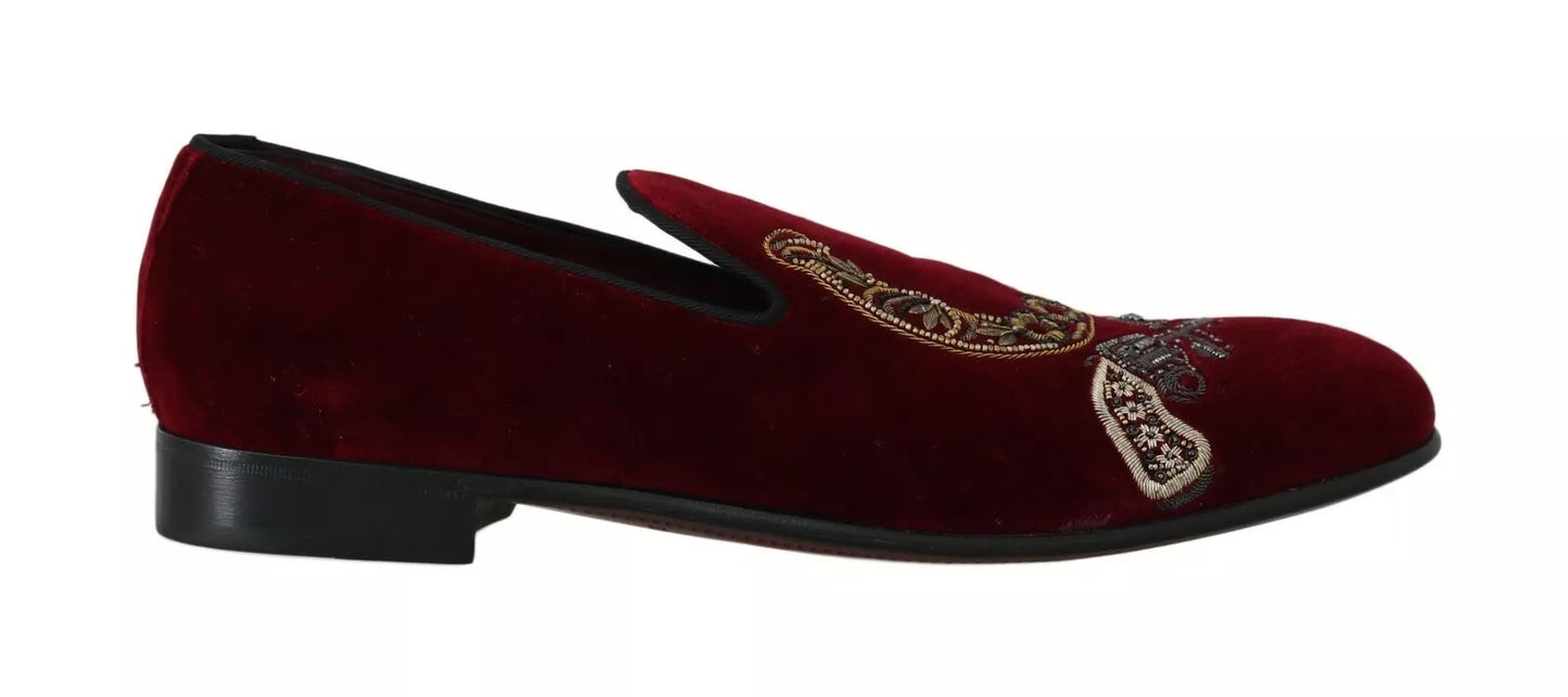 Mocasines de hombre con lentejuelas de terciopelo burdeos