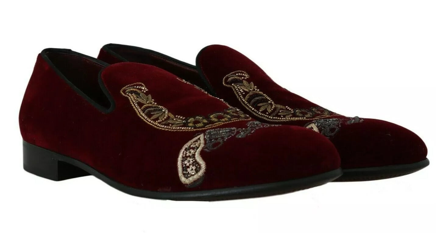 Mocasines de hombre con lentejuelas de terciopelo burdeos