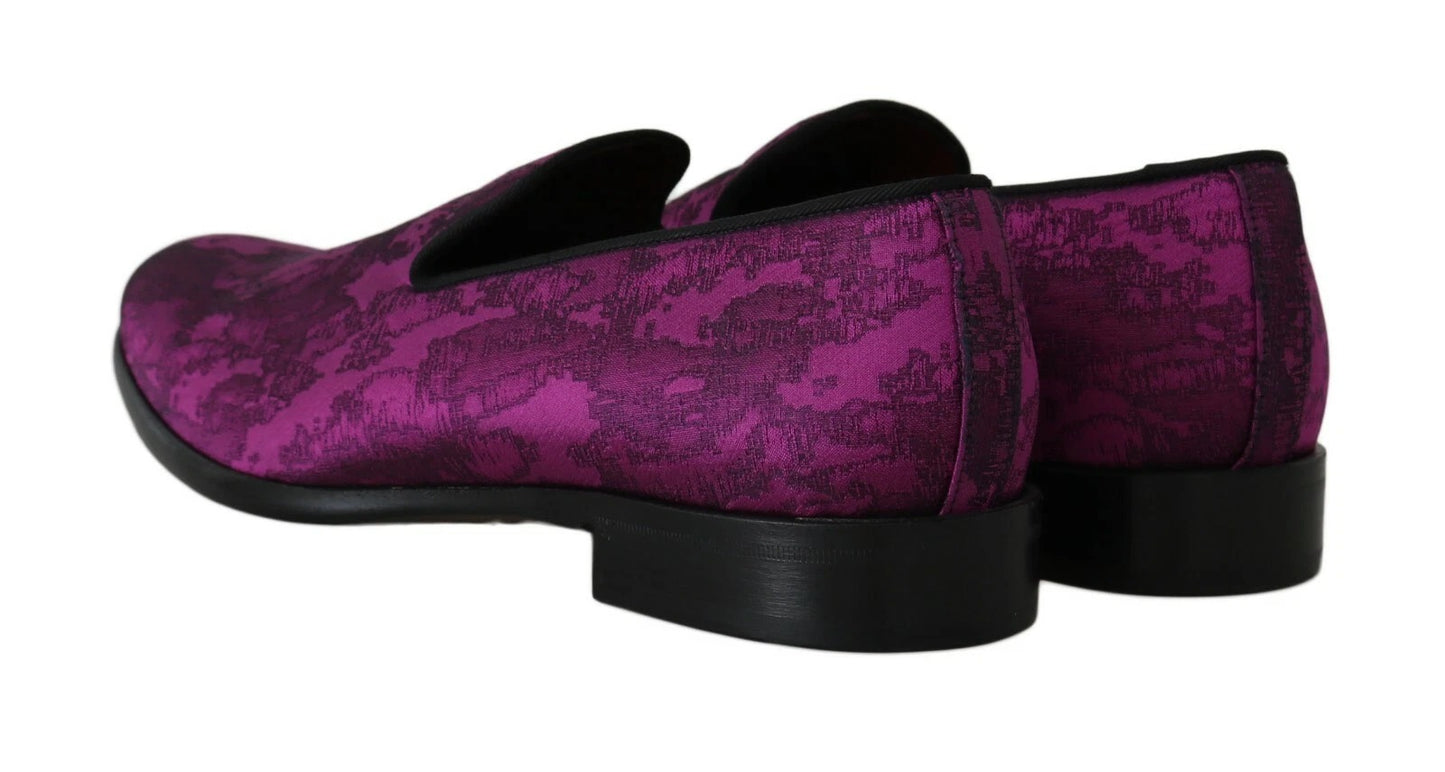 Elegantes mocasines de mezcla de seda y lana en morado