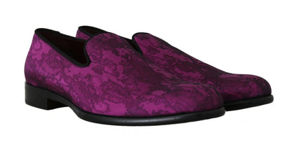 Elegantes mocasines de mezcla de seda y lana en morado