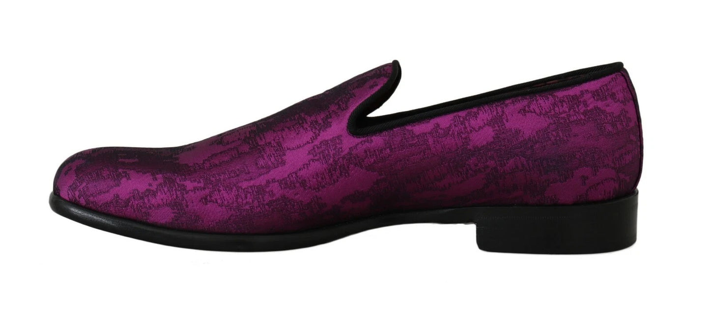 Elegantes mocasines de mezcla de seda y lana en morado