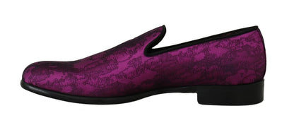 Elegantes mocasines de mezcla de seda y lana en morado