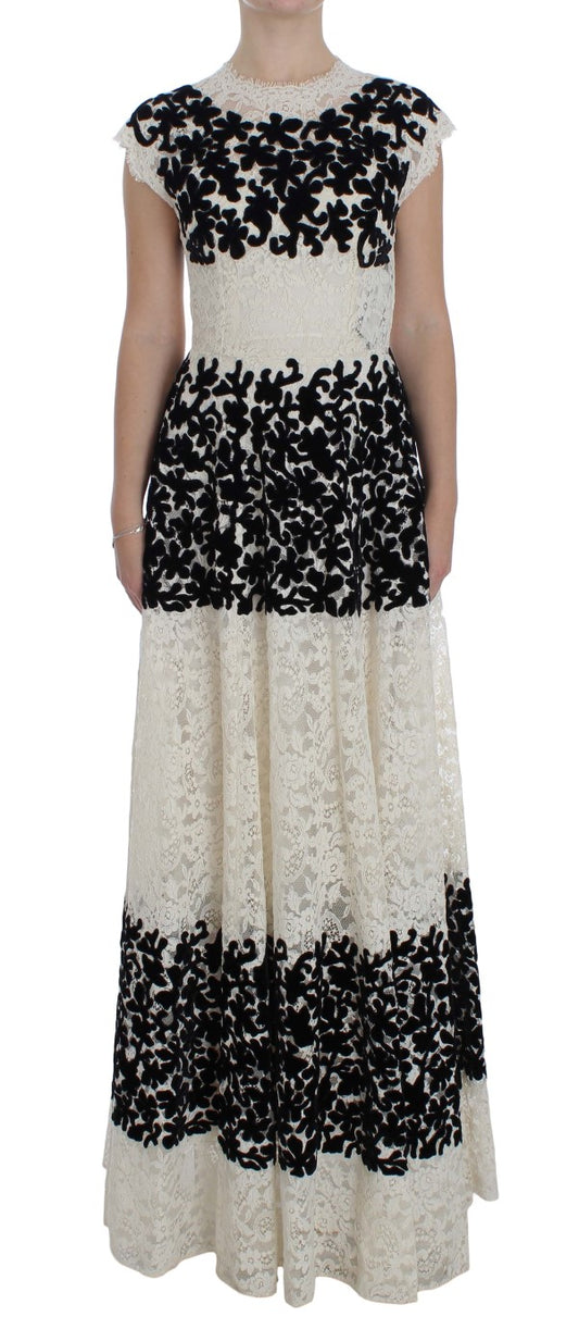 Elegante vestido largo con mangas cortas y encaje floral