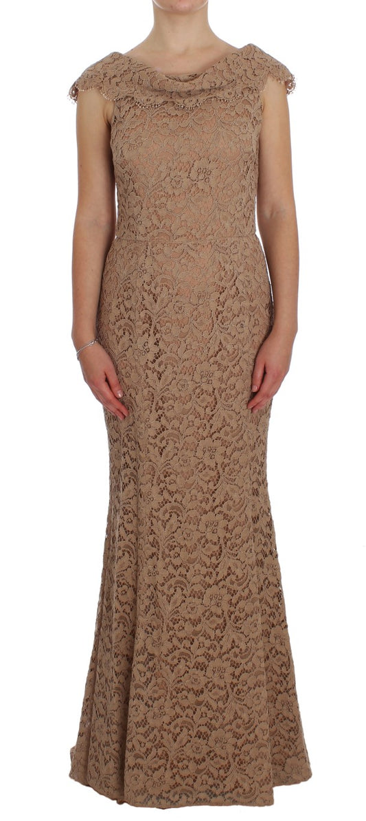 Elegante vestido largo de encaje floral rosa