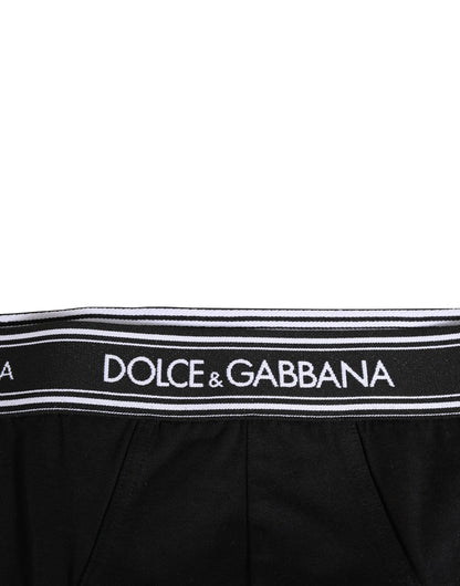 Black Cotton Stretch Logo Print Brief Underwear