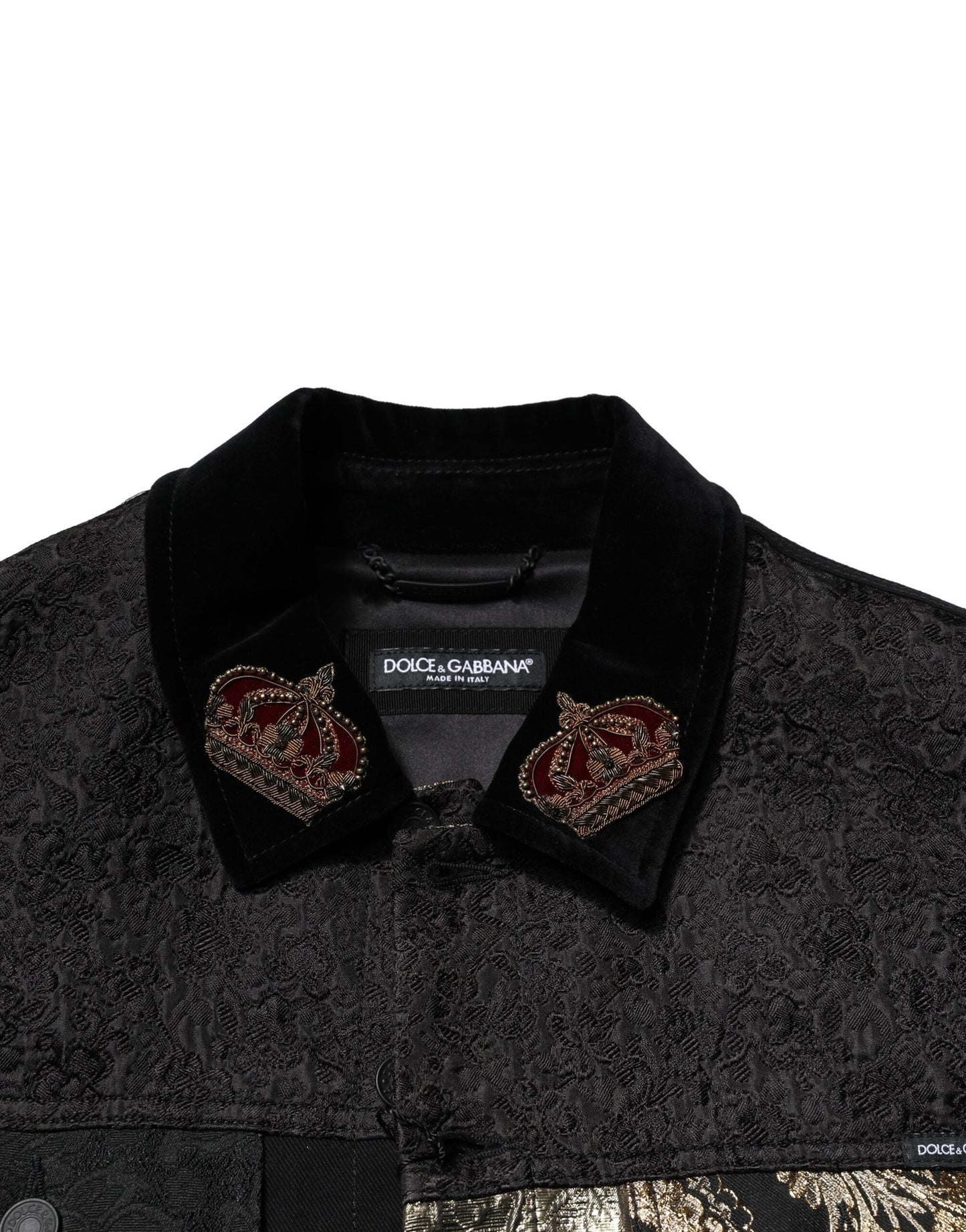 Black Gold Floral Jacquard Men Biker Jacket