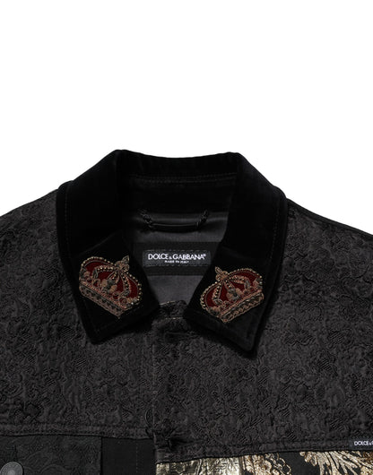 Black Gold Floral Jacquard Men Biker Jacket