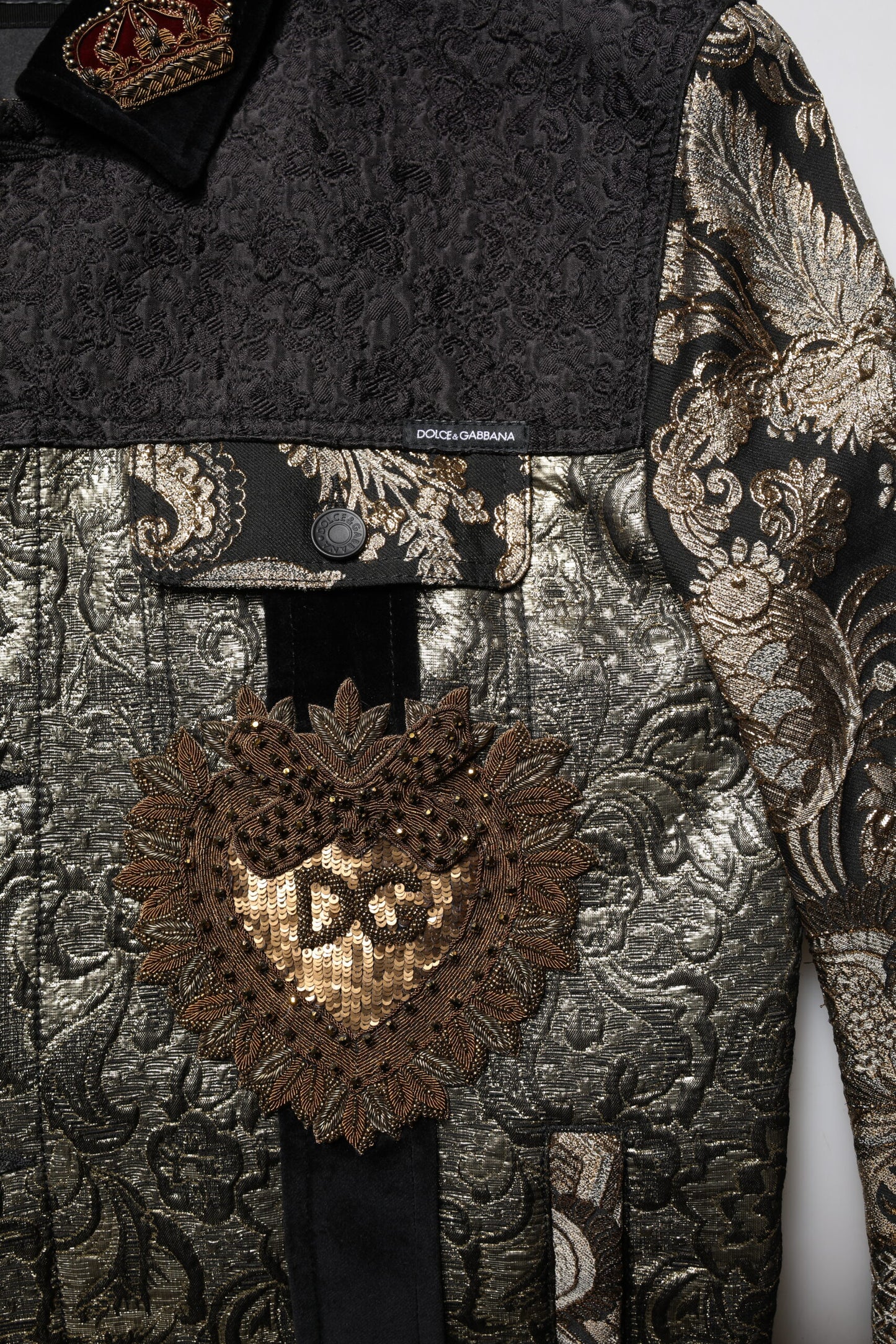 Black Gold Floral Jacquard Men Biker Jacket