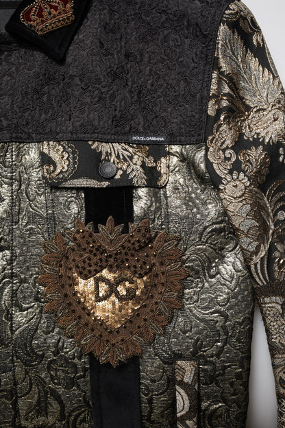 Black Gold Floral Jacquard Men Biker Jacket