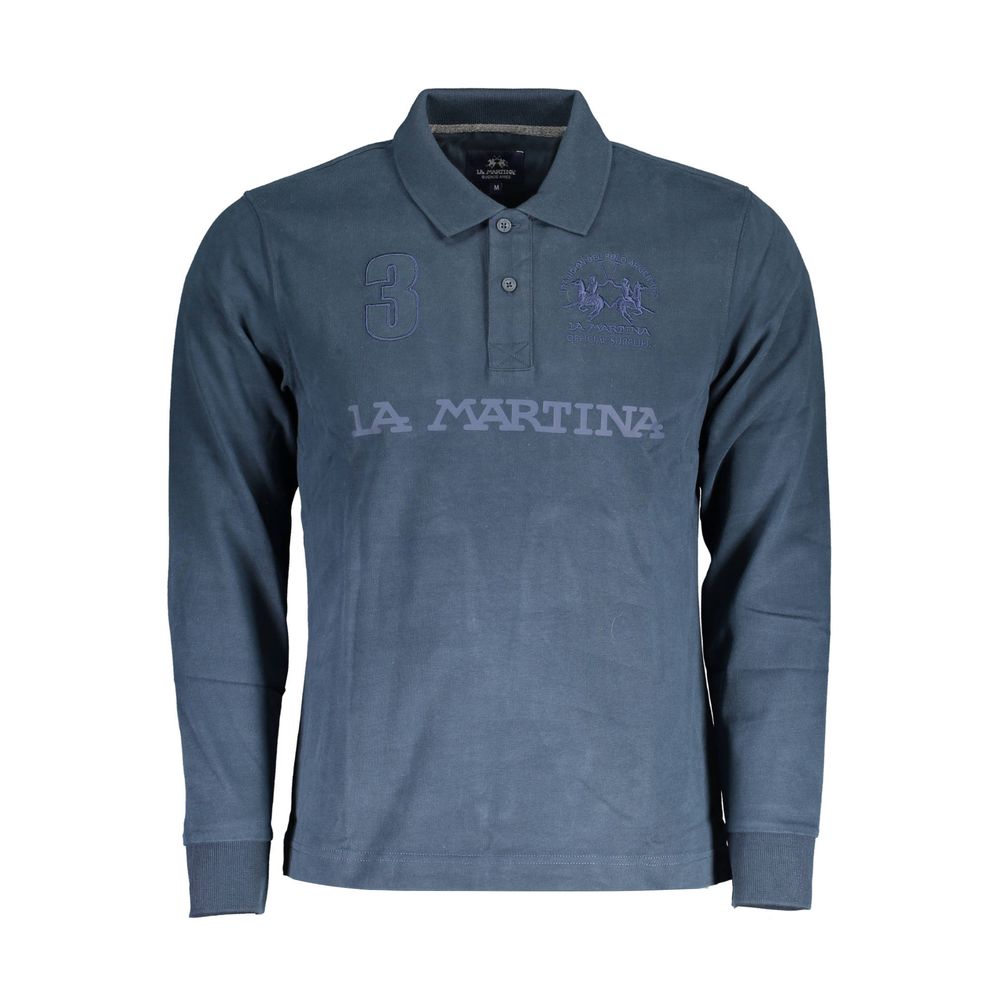 Blue Cotton Men Polo Shirt