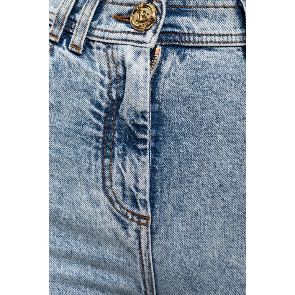 Blue Cotton Women's High-Waisted Jean