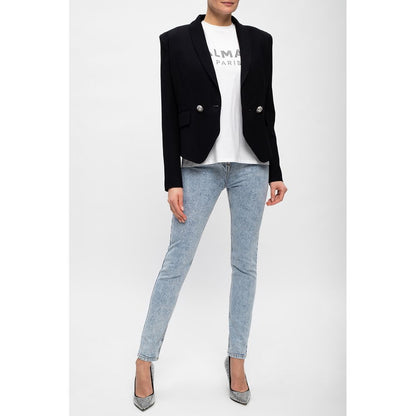 Blue Cotton Women's High-Waisted Jean