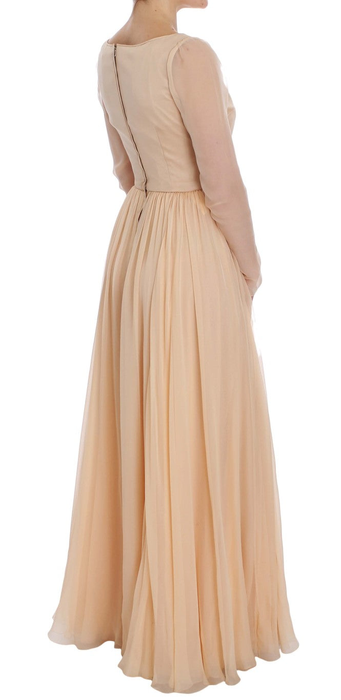 Elegante vestido largo de seda beige