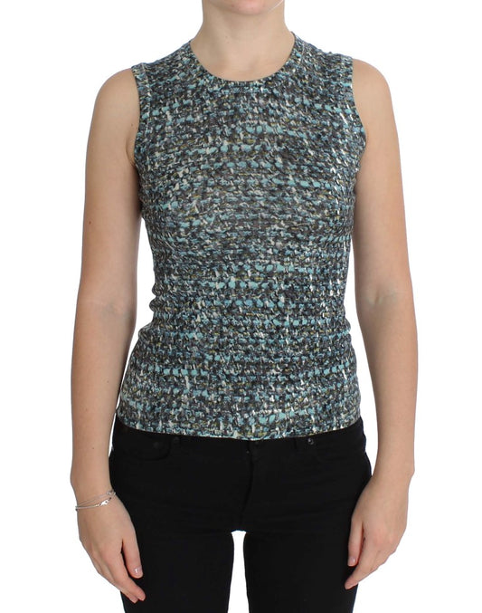 Elegante chaleco de lana azul tipo jersey