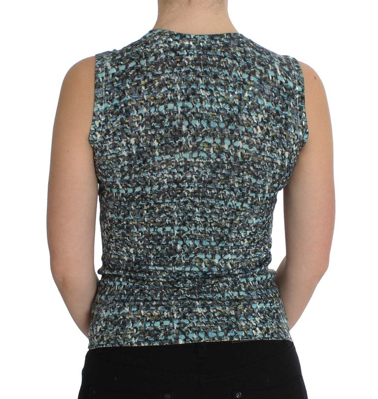 Elegante chaleco de lana azul tipo jersey
