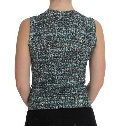 Elegante chaleco de lana azul tipo jersey