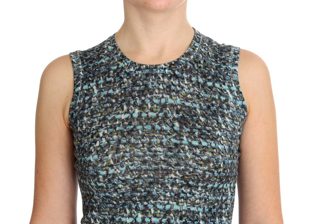 Elegante chaleco de lana azul tipo jersey