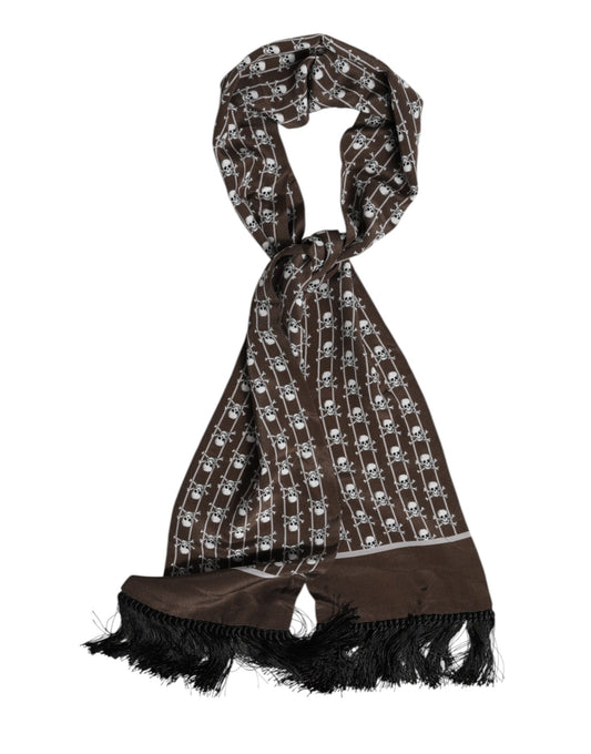 Brown Skulls Print Fringes Foulard Scarf