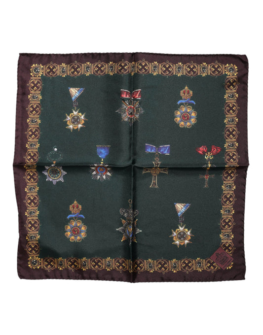 Green Medals Silk Square Foulard Scarf