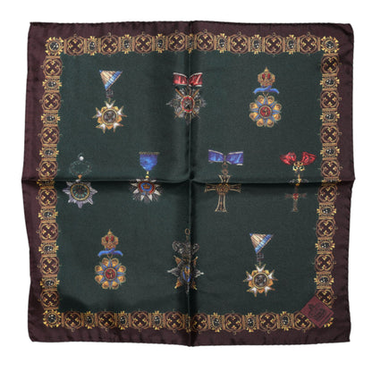 Green Medals Silk Square Foulard Scarf
