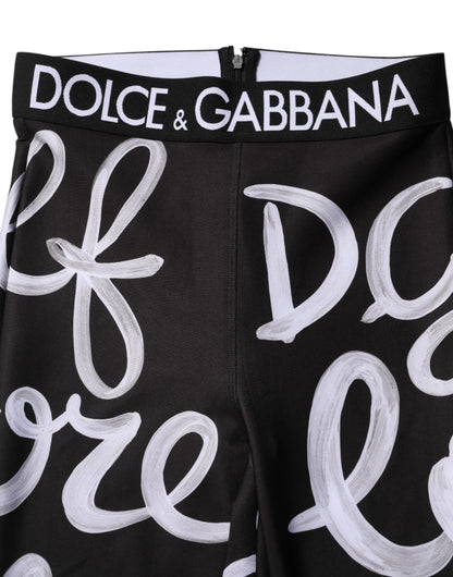 Black Polyester Logo Print Mid Waisted Pants