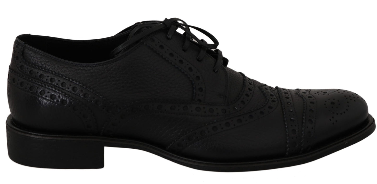 Elegantes zapatos de vestir Derby con punta de ala en azul oscuro