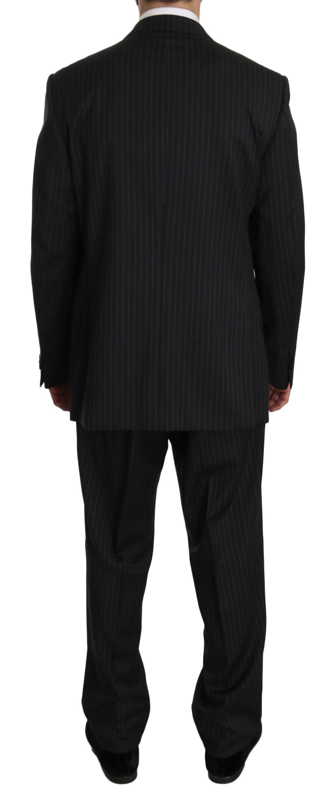 Black Striped Two Piece 3 Button 100% Wool Suit