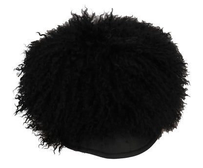 Elegante gorra Gatsby negra de piel de cordero del Tíbet