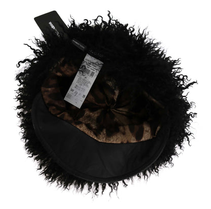 Elegante gorra Gatsby negra de piel de cordero del Tíbet
