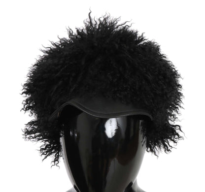 Elegante gorra Gatsby negra de piel de cordero del Tíbet