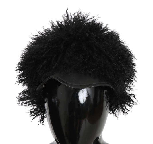 Elegante gorra Gatsby negra de piel de cordero del Tíbet