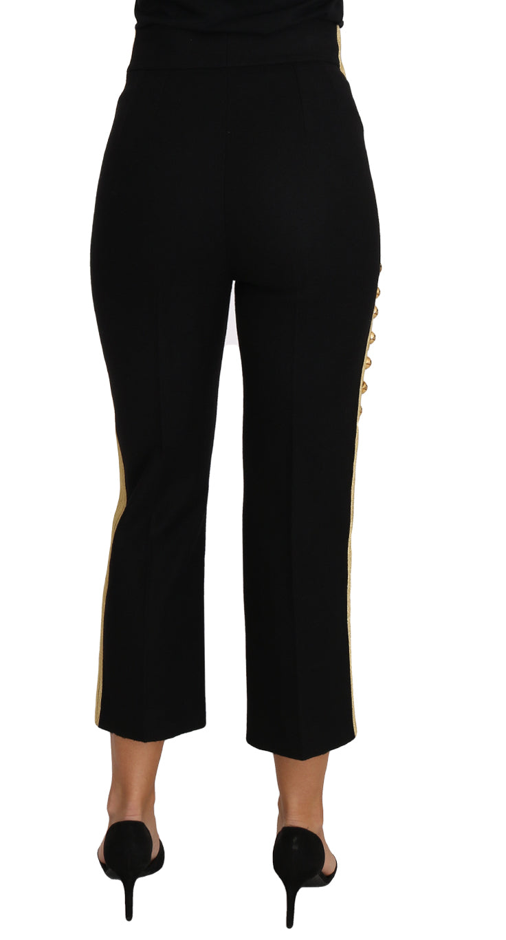 Elegantes pantalones negros con adornos militares
