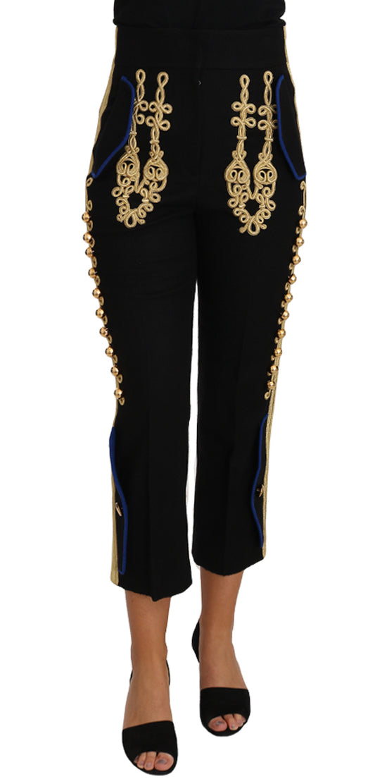 Elegantes pantalones negros con adornos militares